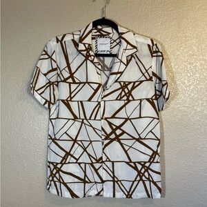 Denim & Flower White and Brown Abstract Shirt